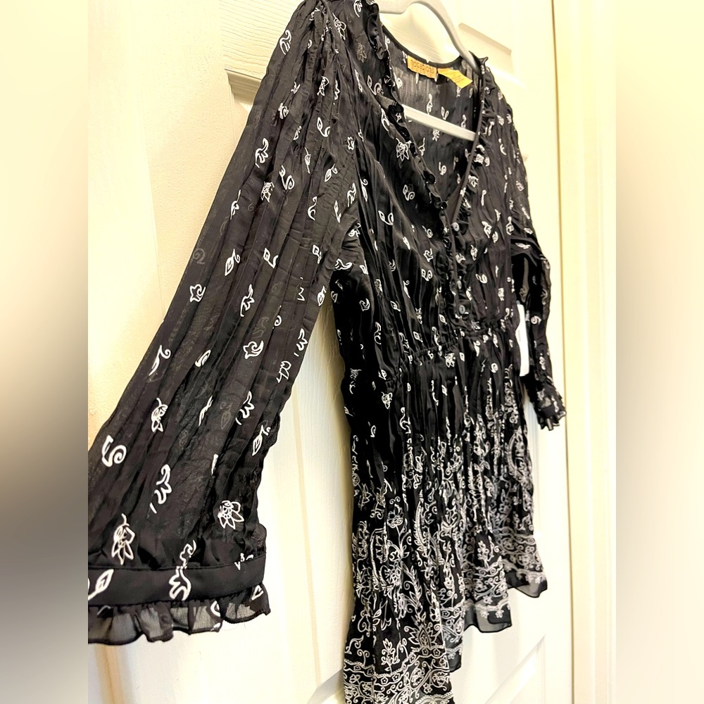 NEW Notations Black and White Babydoll Paisley Two-Layer Long Sleeve Blouse - Picture 5 of 7